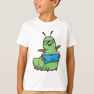 Raupe als Nerd mit Buch & Brille T-Shirt