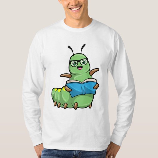 Raupe als Nerd mit Buch & Brille T-Shirt (Vorderseite)