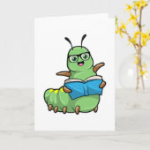 Raupe als Nerd mit Buch und Brille Karte (Gelbe Blume)