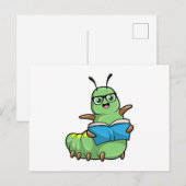 Raupe als Nerd mit Buch und Brille Postkarte (Vorne/Hinten)