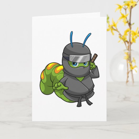 Raupe als Ninja mit Schwert Karte (Gelbe Blume)