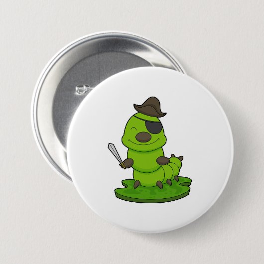 Raupe als Pirate mit Schwert Button (Vorne & Hinten)