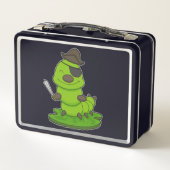 Raupe als Pirate mit Schwert Metall Brotdose (Rückseite)