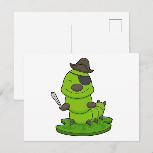 Raupe als Pirate mit Schwert Postkarte (Vorne/Hinten)