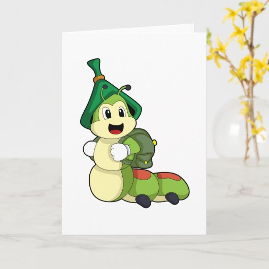 Raupe als Student mit Rucksack Karte (Gelbe Blume)