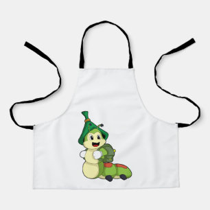 Raupe als Student mit Rucksack Schürze