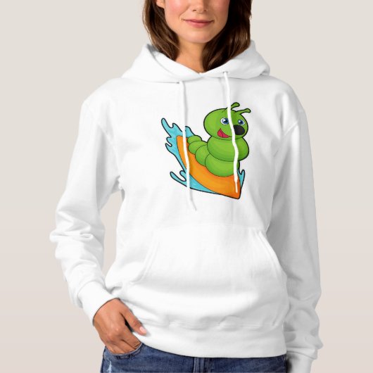 Raupe als Surfer mit Surfboard Hoodie (Vorderseite)