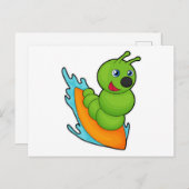 Raupe als Surfer mit Surfboard Postkarte (Vorne/Hinten)