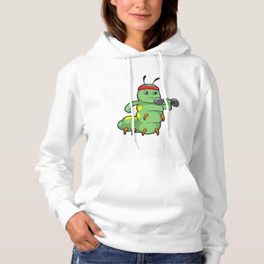 Raupe am Krafttraining mit Dumbell Hoodie (Vorderseite)