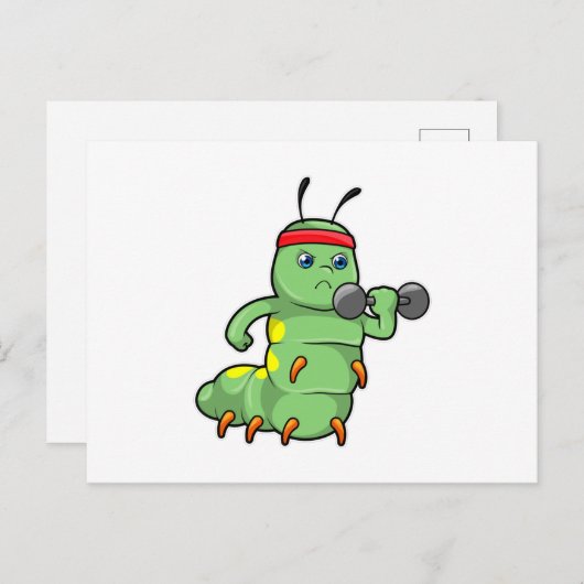 Raupe am Krafttraining mit Dumbell Postkarte (Vorne/Hinten)