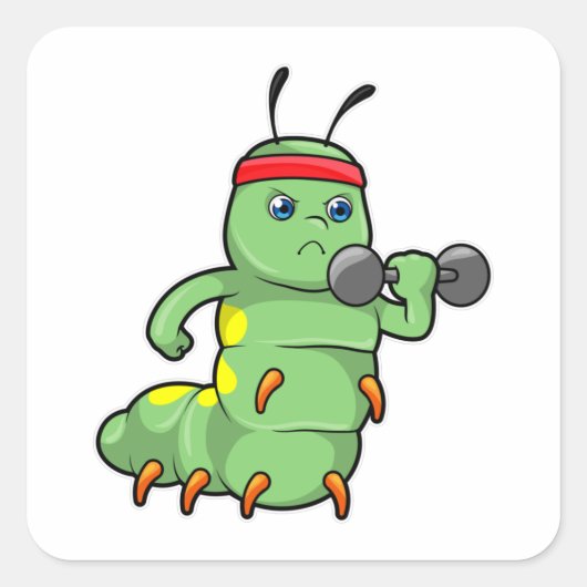 Raupe am Krafttraining mit Dumbell Quadratischer Aufkleber (Vorderseite)