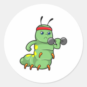 Raupe am Krafttraining mit Dumbell Runder Aufkleber