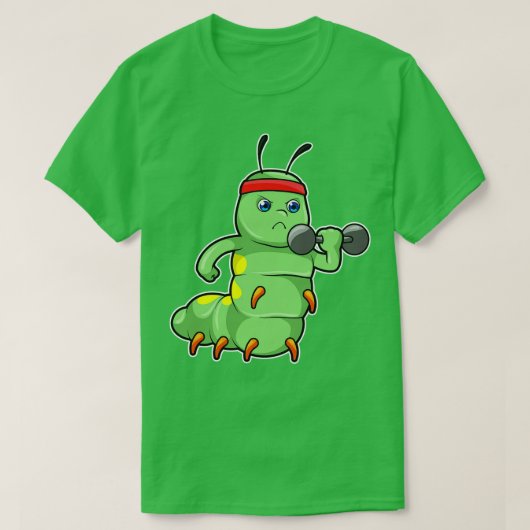 Raupe am Krafttraining mit Dumbell T-Shirt (Design vorne)