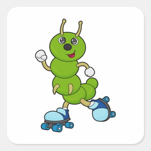 Raupe auf Inline-Skaten mit Roller-Skaten Quadratischer Aufkleber (Vorderseite)