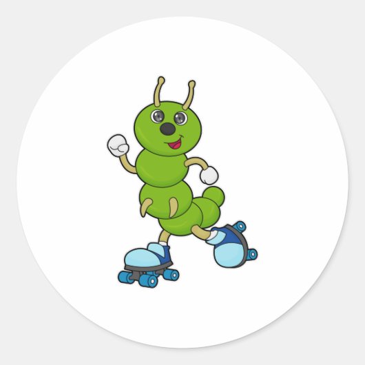 Raupe auf Inline-Skaten mit Roller-Skaten Runder Aufkleber (Vorderseite)