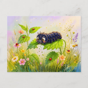 Raupe beim Fressen von Brennnesselblättern Postkarte