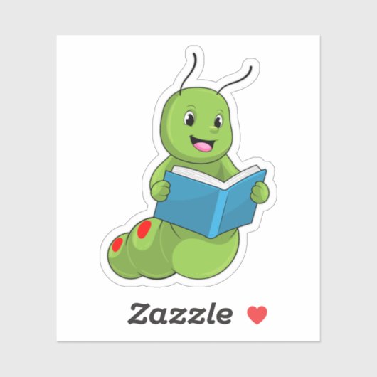 Raupe beim Lesen mit Buch Aufkleber (Blatt)