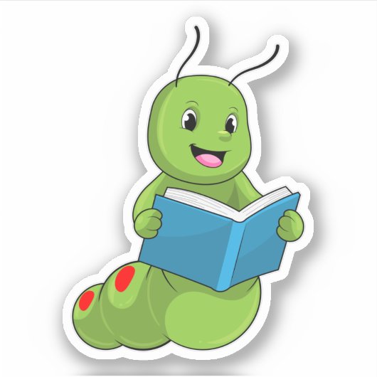 Raupe beim Lesen mit Buch Aufkleber (Vorderseite)