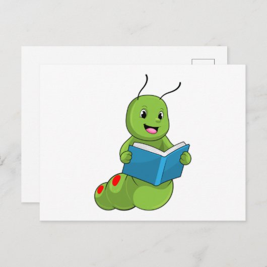 Raupe beim Lesen mit Buch Postkarte (Vorne/Hinten)
