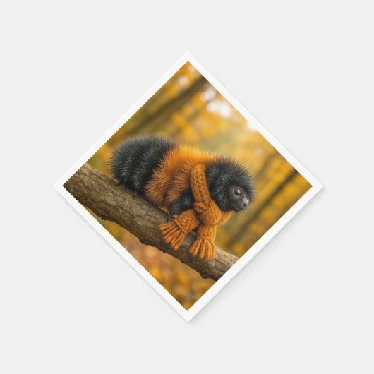 Raupe des Wollbären Herbst mit einem Scarf Serviette (Ecke)