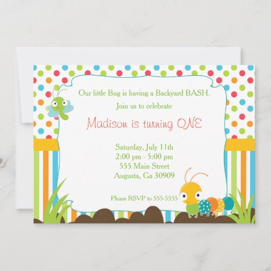 Raupe Einladung Kindergeburtstag Party Bugs (Vorderseite)
