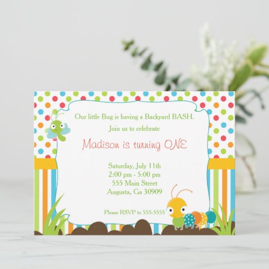 Raupe Einladung Kindergeburtstag Party Bugs (Stehend Vorderseite)