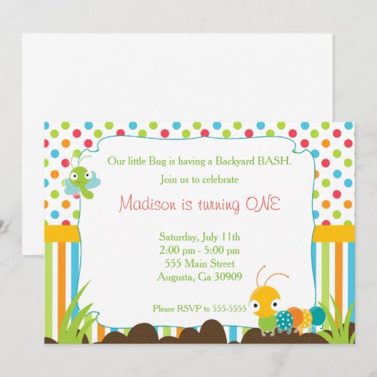 Raupe Einladung Kindergeburtstag Party Bugs (Vorne/Hinten)