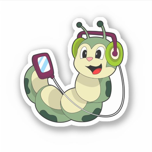 Raupe Headphone Music Aufkleber (Vorderseite)