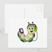 Raupe Headphone Music Postkarte (Vorne/Hinten)