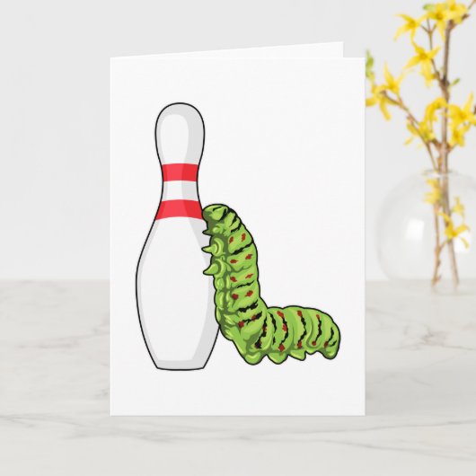 Raupe im Bowling mit Bowling Button Karte (Gelbe Blume)