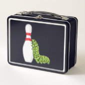 Raupe im Bowling mit Bowling Button Metall Brotdose (Vorderseite)