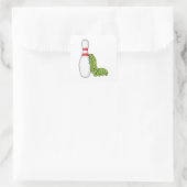 Raupe im Bowling mit Bowling Button Quadratischer Aufkleber (Tasche)