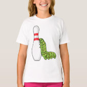 Raupe im Bowling mit Bowling Button T-Shirt (Vorderseite)