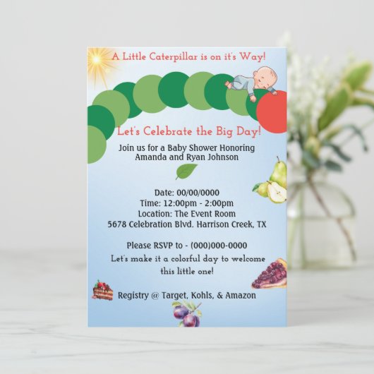 Raupe Kinderdusche Einladung (Stehend Vorderseite)