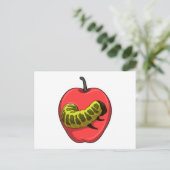 Raupe mit Apfel Postkarte (Stehend Vorderseite)
