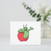 Raupe mit Apfel Postkarte (Stehend Vorderseite)