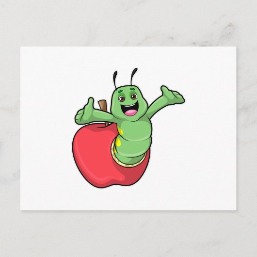 Raupe mit Apfel Postkarte (Vorderseite)