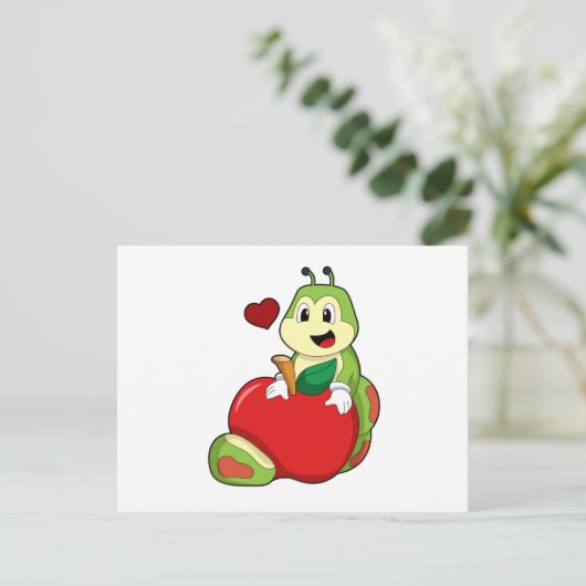 Raupe mit Apple Postkarte (Stehend Vorderseite)