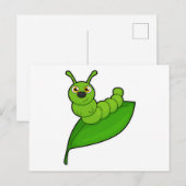 Raupe mit Blatt Postkarte (Vorne/Hinten)