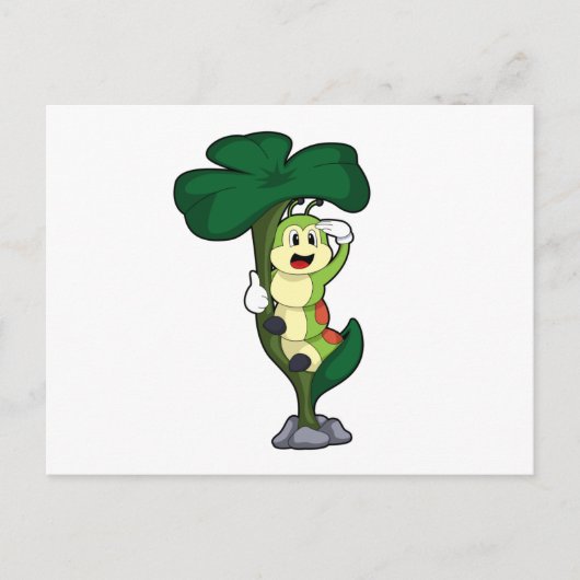 Raupe mit Blatt Postkarte (Vorderseite)