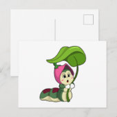 Raupe mit Blatt Postkarte (Vorne/Hinten)