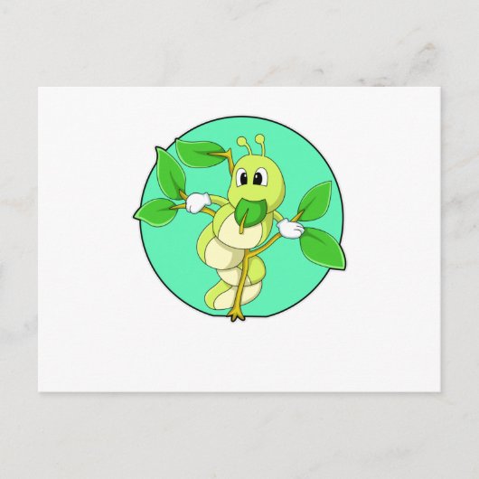 Raupe mit Blatt Postkarte (Vorderseite)