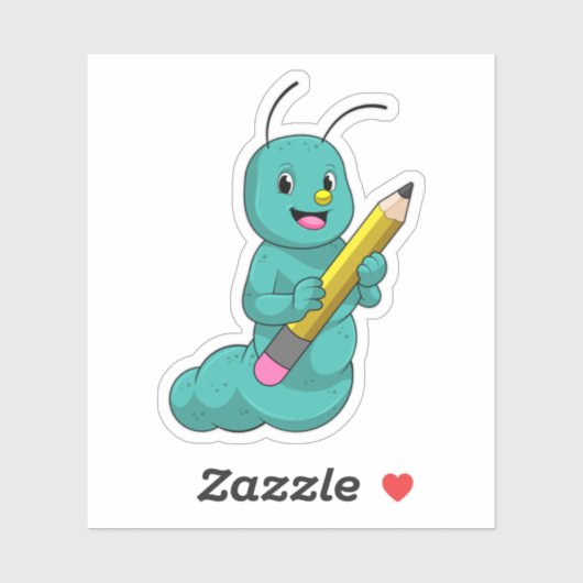 Raupe mit Bleistift Aufkleber (Blatt)