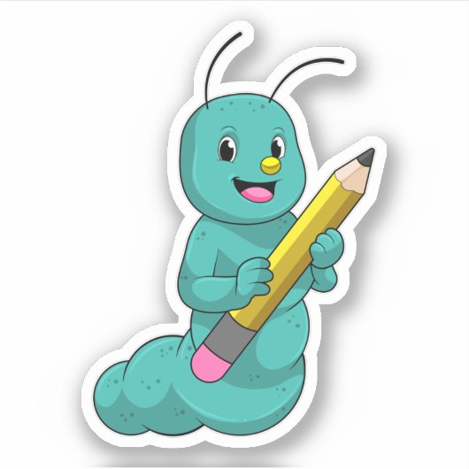 Raupe mit Bleistift Aufkleber (Vorderseite)