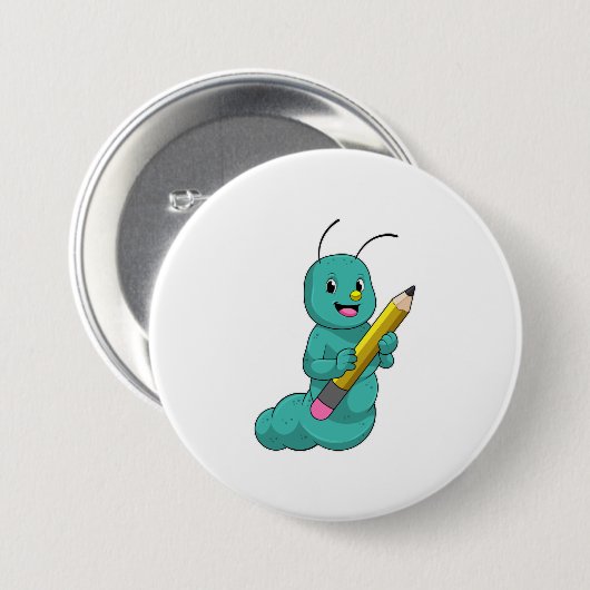 Raupe mit Bleistift Button (Vorne & Hinten)
