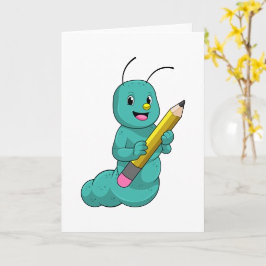 Raupe mit Bleistift Karte (Gelbe Blume)