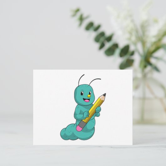 Raupe mit Bleistift Postkarte (Stehend Vorderseite)