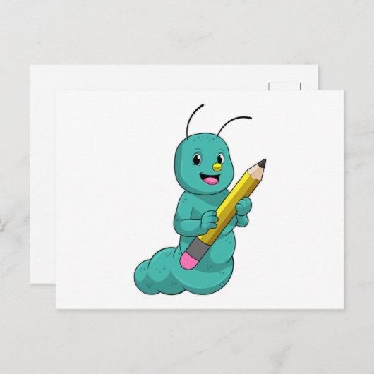 Raupe mit Bleistift Postkarte (Vorne/Hinten)