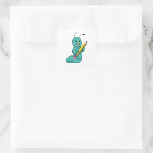 Raupe mit Bleistift Quadratischer Aufkleber (Tasche)