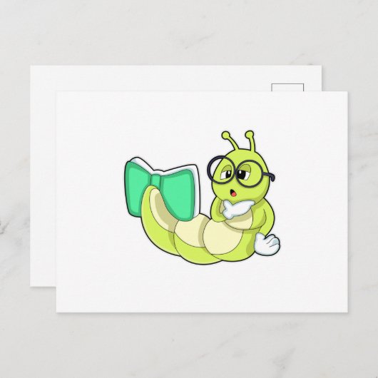 Raupe mit Buch Postkarte (Vorne/Hinten)